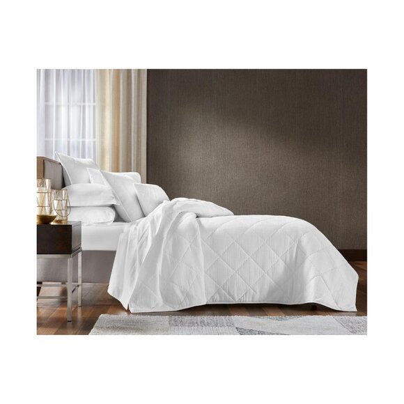 Hotel Collection Dobby Diamond 3-Piece Cotton Coverlet Set White King - Picture 8 of 8